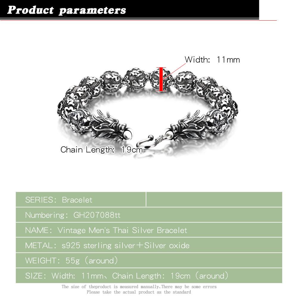 Joyería de marca, pulsera de 100% Plata de Ley 925 a la moda para hombres, brazalete Vintage Punk tailandés con dragón plateado, brazalete de 11MM para regalo