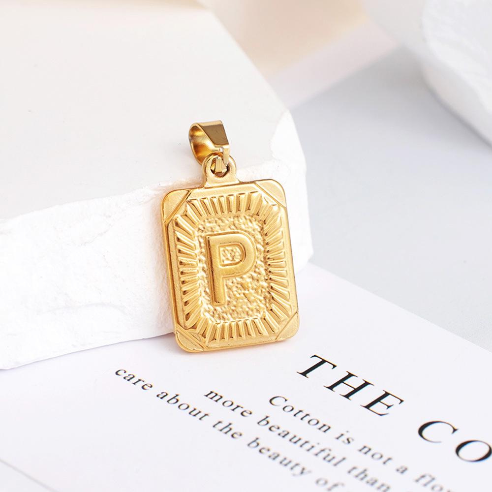 New Electroplated Square Copper Plate English Letter Pendant - Handmade Gold Medal Design.