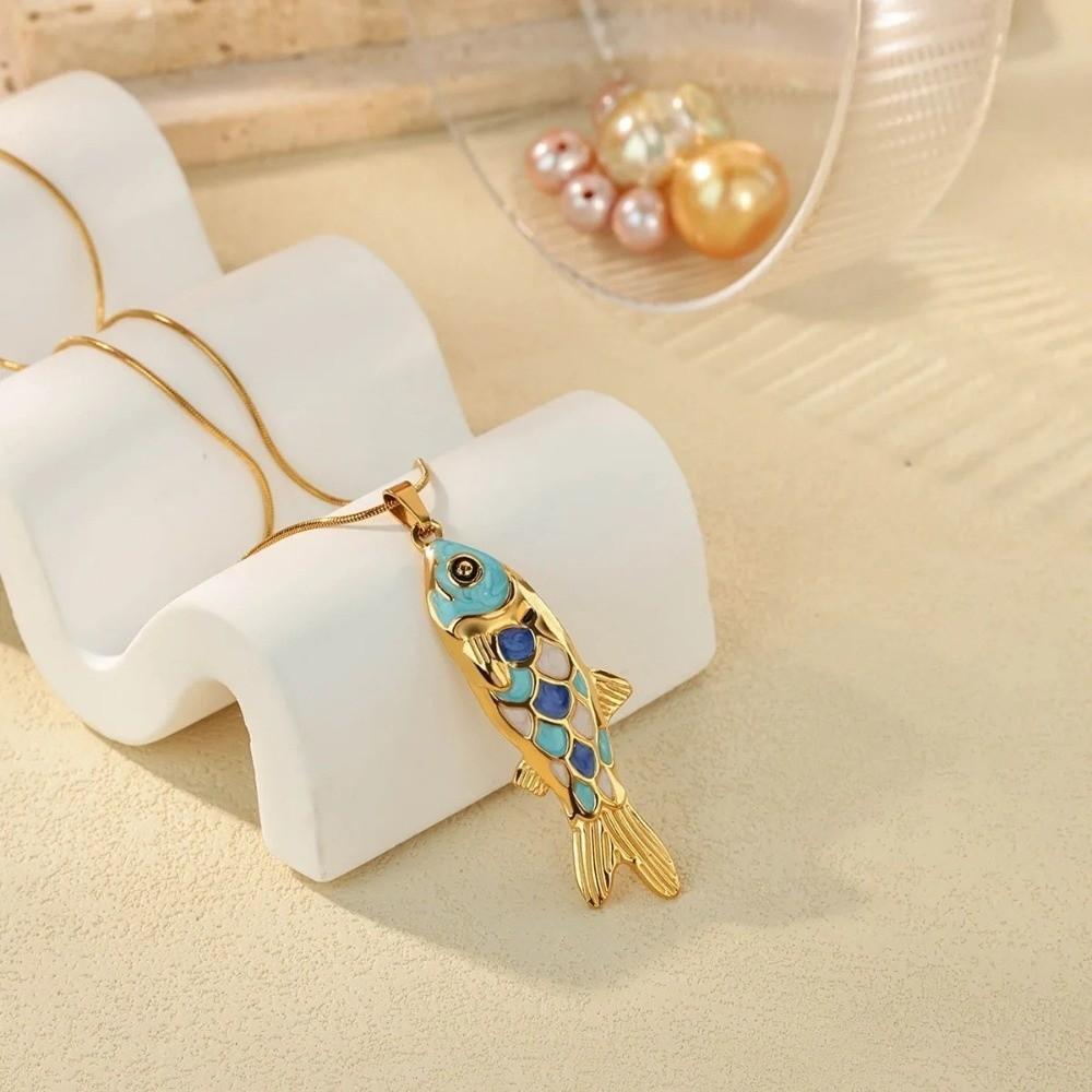 Elegant Enamel Ocean Necklace Snake Chain Marine Life Necklace Cute Fish Pendant Necklace  Daily