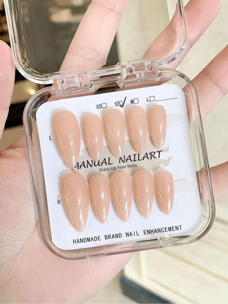 Chinese National Brand Almond-shaped Nail Stickers Pure Color Ice Transparent Design