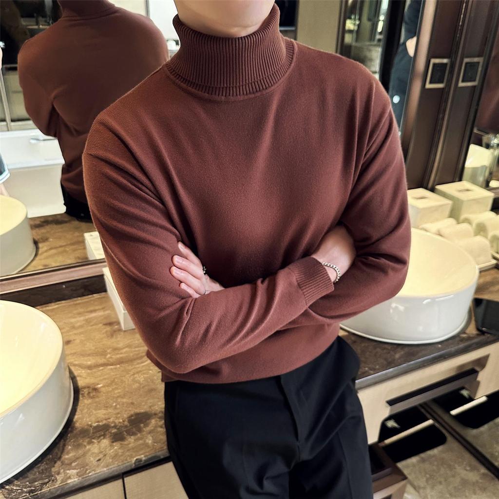 Men's High-Quality High-Neck Foldable Sweater - Autumn/Winter Basic Plain Knit