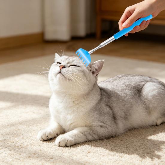 Interactive Touch Therapy Toy for Cats Dogs Extendable Pet Massage Stick Telescopic Rake Shaped Teaser Wand for Bonding Training Grooming
