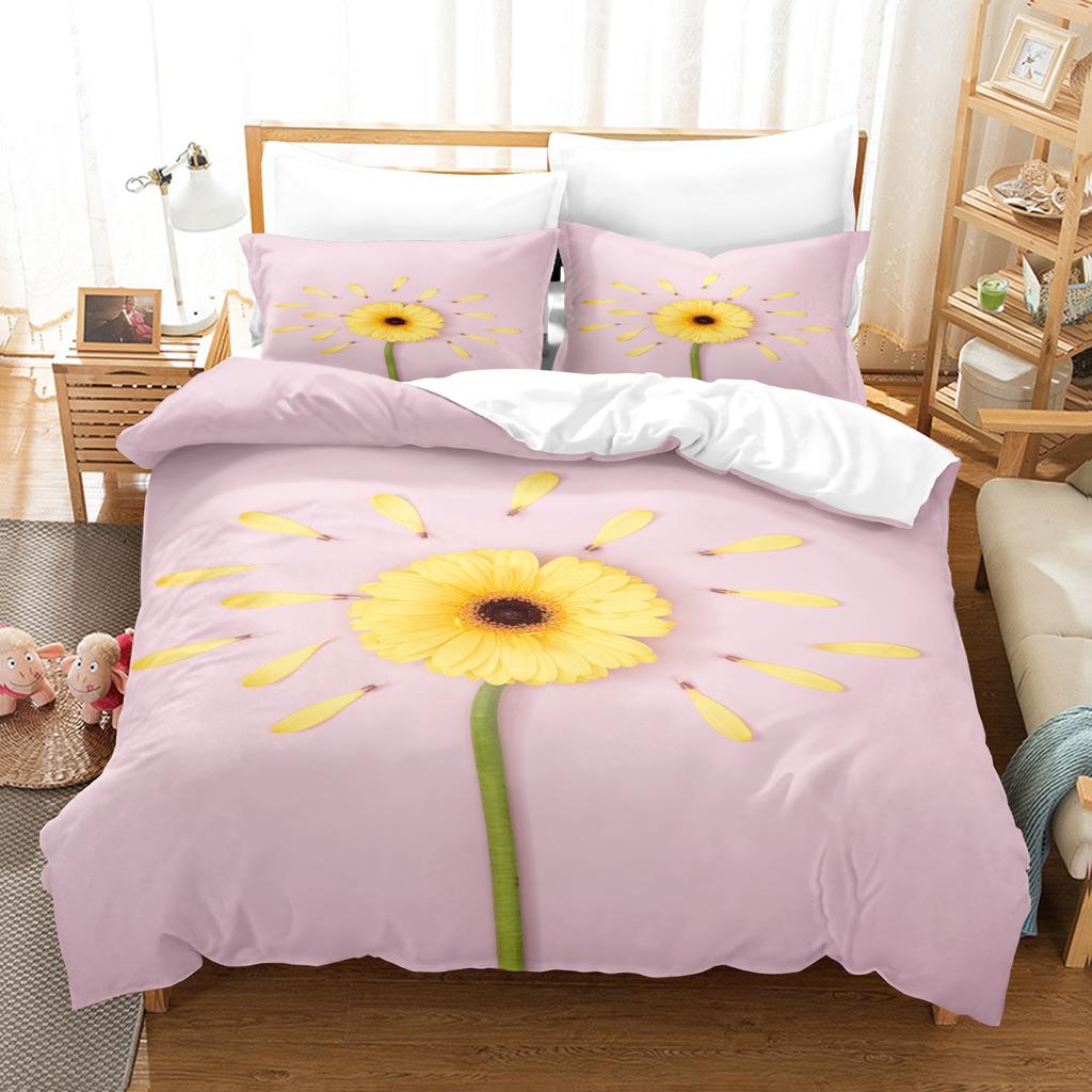 Chrysanthemum Duvet Cover Set Queen Size Bedding Set Stylish Decor Pastoral Comforter Cover+Pillowcases Blossom Soft Microfiber