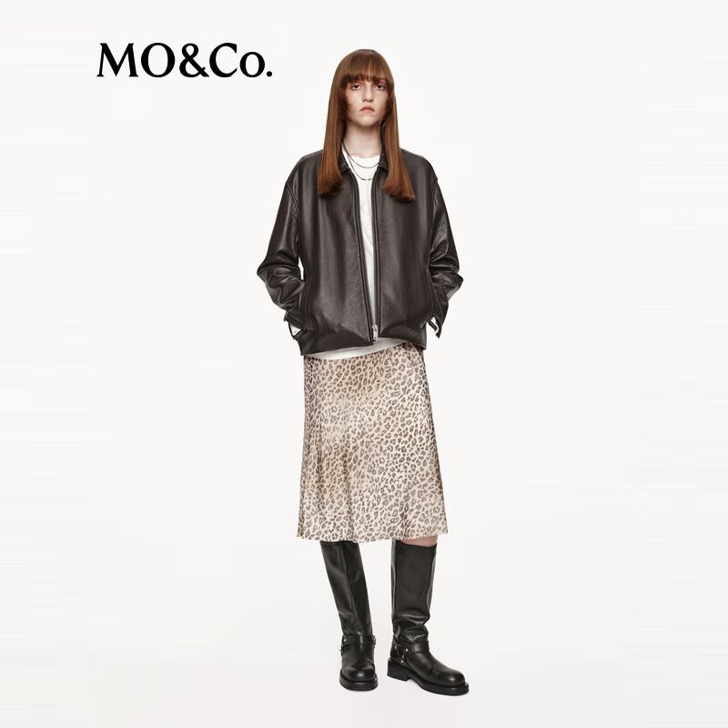 MO&Co. Leopard Print Silk A-Line Midi Skirt S