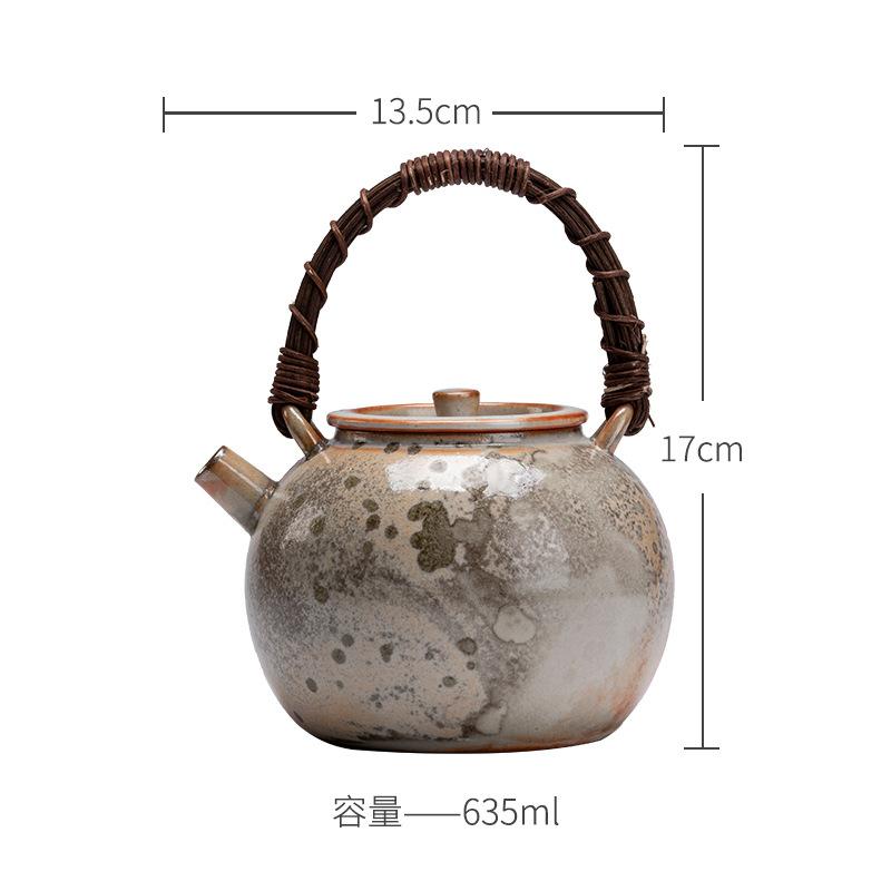 

Vintage Rattan Woven Large Ceramic Kettle for Home Use, Suitable for Charcoal Stove, Tea Brewing, Kung Fu Tea Set