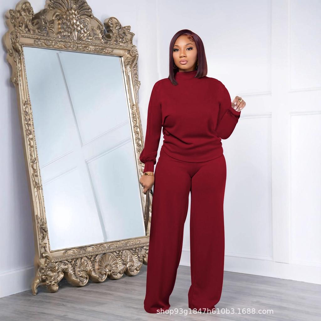 Autumn/Winter Women's Solid Color Pullover and Long Pants Sweatshirt Set