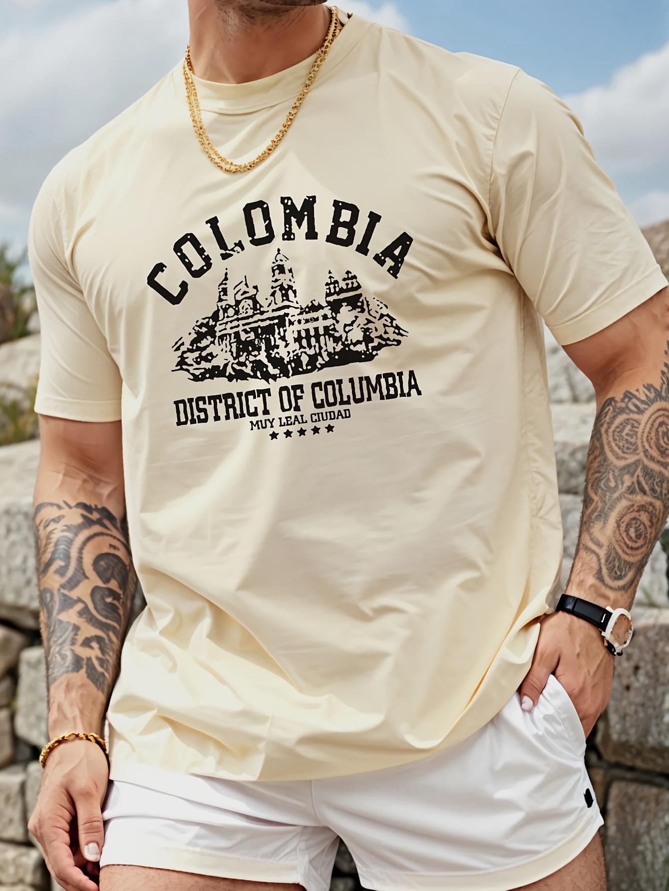 

Men s summer 100% pure cotton fashionable casual loose Colombian architectural letter printed round neck short sleeved T-shirt S разноцветный
