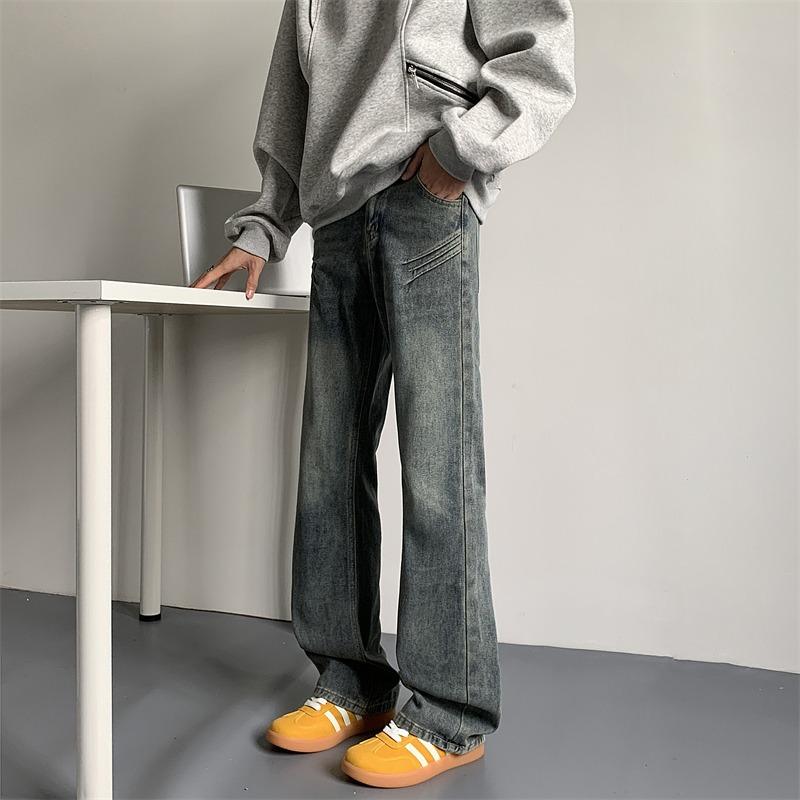 American Old Micro-pull Jeans Men's Spring and Autumn Cleanfit Loose and Versatile Washed Casual and Thin Straight-leg Pants