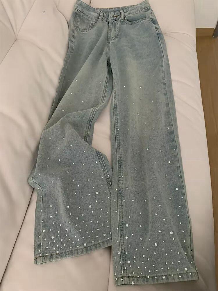 

Spring 2025 American High Street Women s Wide Leg Jeans with Hot Drill Detailing 3XL