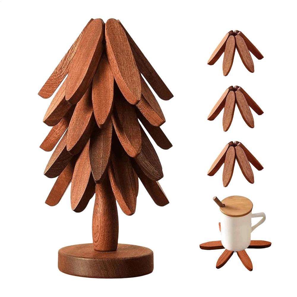 Wooden Tree Trivet Set Heat Resistant Coasters Christmas Decor Christmas Tree Trivets For Hot Dishes For Kitchen Counter Dishes