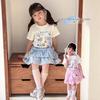 2025 Korean Style Girls' Trendy Plaid Two-Piece Set with Cartoon Short Sleeves