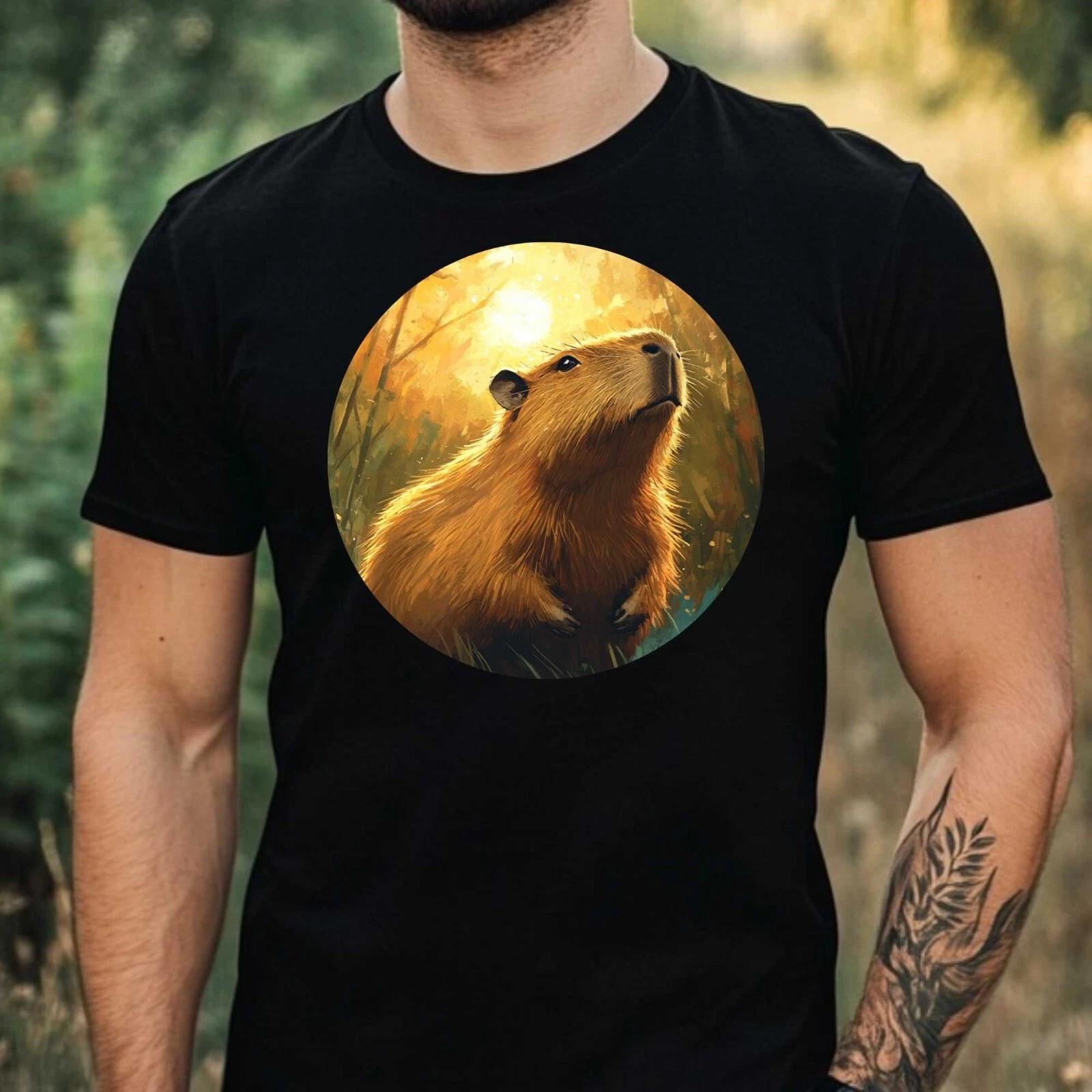 T-Shirt Herren Capybara im Mondlicht Motiv Baumwolle Größe XS bis 5XL M