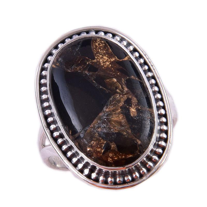 Natural Black Copper Turquoise 925 Solid Sterling Silver Jewelry Ring S.7.5 a6m23
