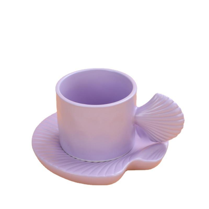 Shell coffee cup saucer ceramic mug Internet celebrity cup ins wind breakfast cup cute chubby ceramic cup
