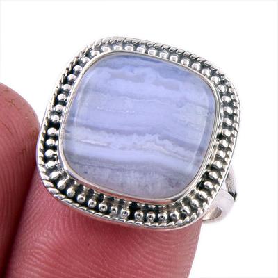 Natural Blue Lace Agate Gemstone 925 Solid Sterling Silver Jewelry Ring S.8 G5R38