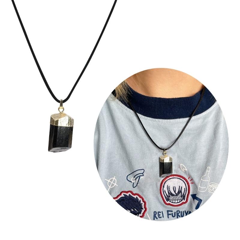 Handcrafted Natural Stone Neckchains Black Tourmalines Pendant Necklace Stones Drop Pendants Costume Accessories Choker