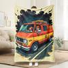 Bequeme Retro-Van-Themen-Fleece-Decke - Weiche High-Definition-Digitaldruck-Ganzjahresdecke mit lebendigem Cartoon-Design,