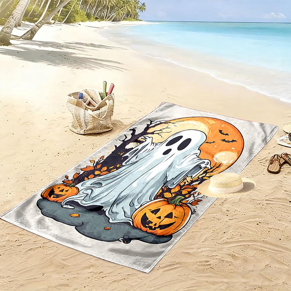 Ghostly Moonlit Pumpkins Print Beach Towel, Quick Drying, Suitable for Travel, Outdoor Sports, Jogging, the Beach and Swimming, Gift