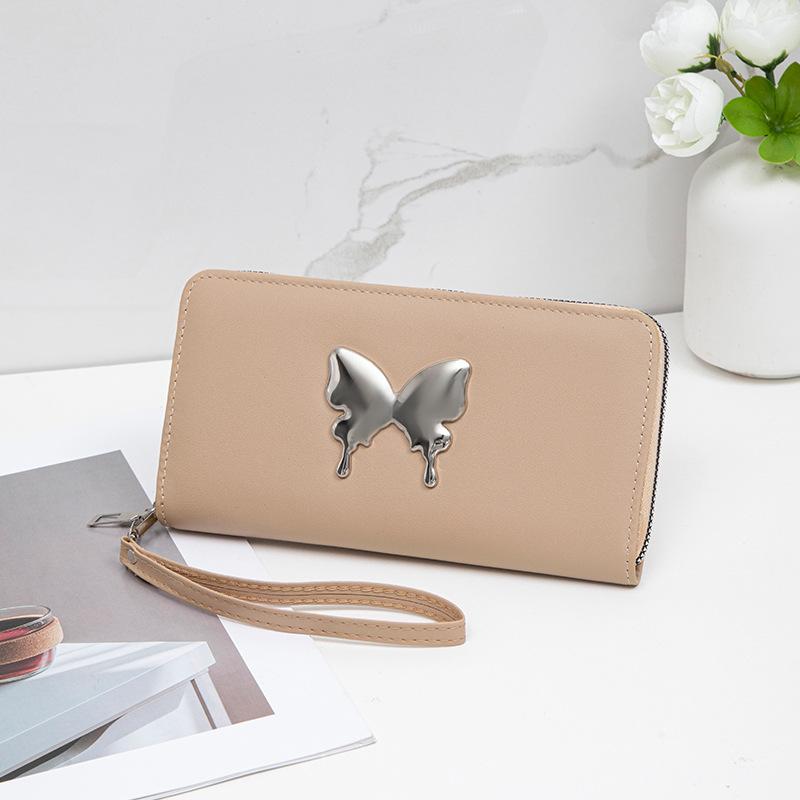 

Новый модный женский кошелек с декоративной бабочкой, длинный, большой вместимости, многофункциональный, модный кошелек для нескольких карт абрикосовый