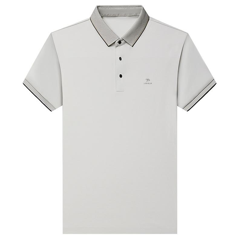 Short Sleeve Polo Men'S Short Sleeve Lapel Solid Color Loose T-Shirt Machine Washable Clothes Ice Silk High-End Clothing
