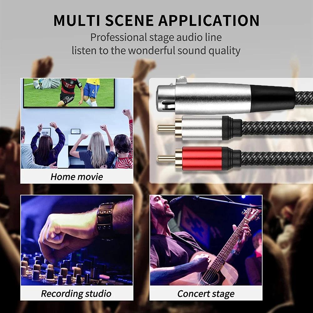 XLR To 2 RCA Cable XLR Male/Female To Dual RCA Male Cable Clear Audio Signal Transmission for Headphone Amplifier Mic