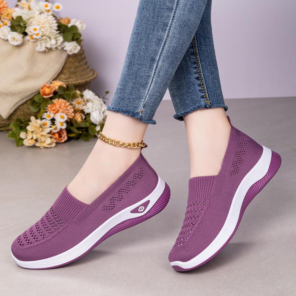 Women's Flyknit Breathable Casual Flat Shoes - Large Size Versatile Solid Color