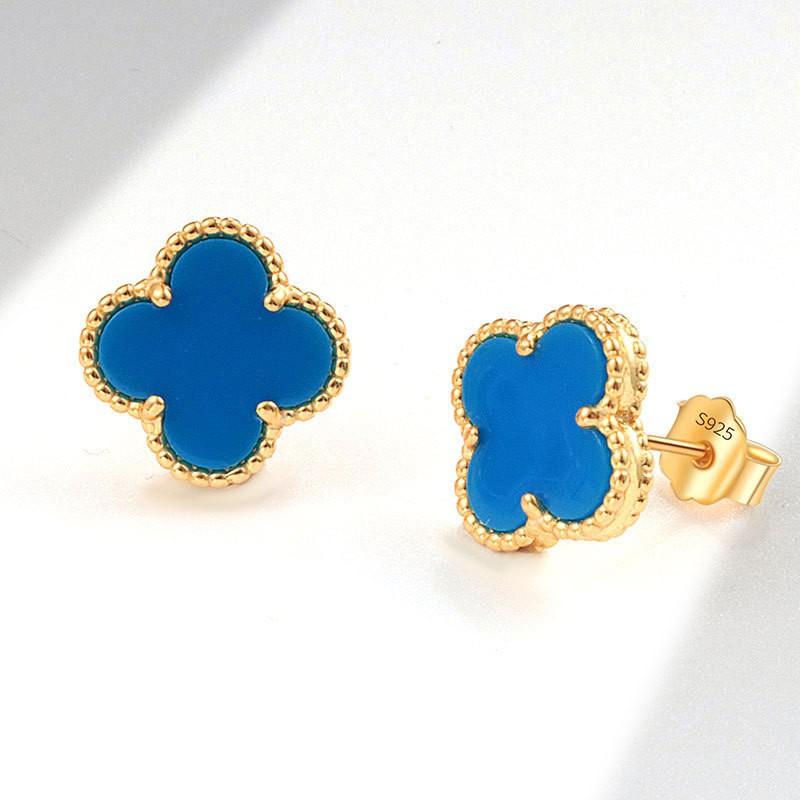 Womens Four Leaf Clover Earrings 18K Gold Plated Red Agate Luxury Fashion Jewelry