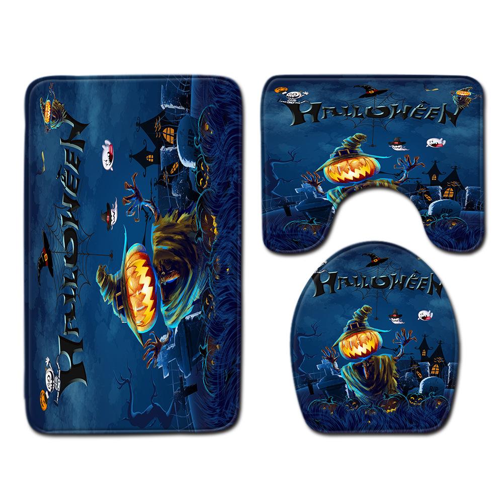Halloween Shower Curtain Floor Mat Combination Four-Piece Household Door Mat Bedroom Non-Slip Carpet