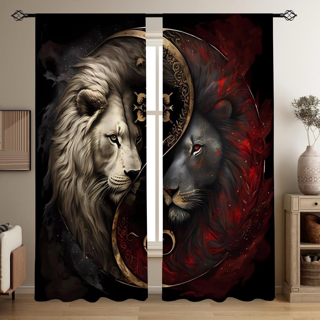2 Stück Löwen Vorhänge Afrikanische Wildtiere Tier Fenster Vorhänge Grasland König des Dschungels Baum Fenster Vorhänge für Schlafzimmer Wohnzimmer