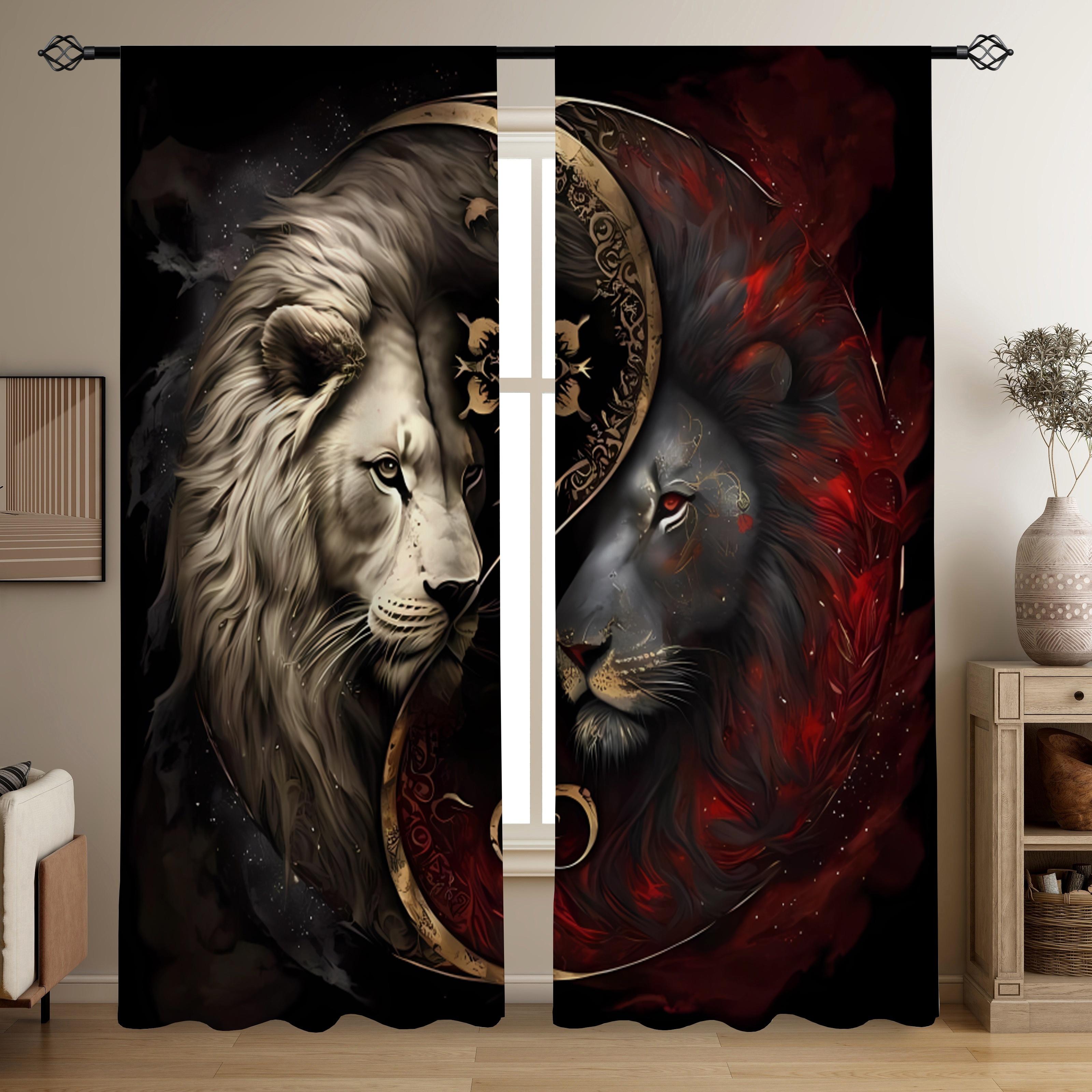 

2 шт. Шторы со львами, африканские дикие животные, оконные шторы, луга, король джунглей, оконные шторы с изображением деревьев для спальни, гостиной W50 X H130(CM)X2&Grommet Top