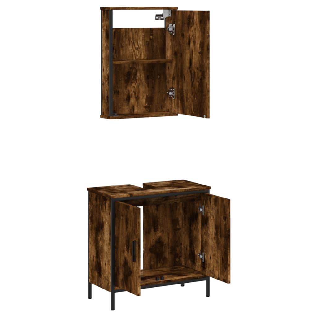 2 Piece Bathroom Furniture Set Smoked Oak Wood Based Material