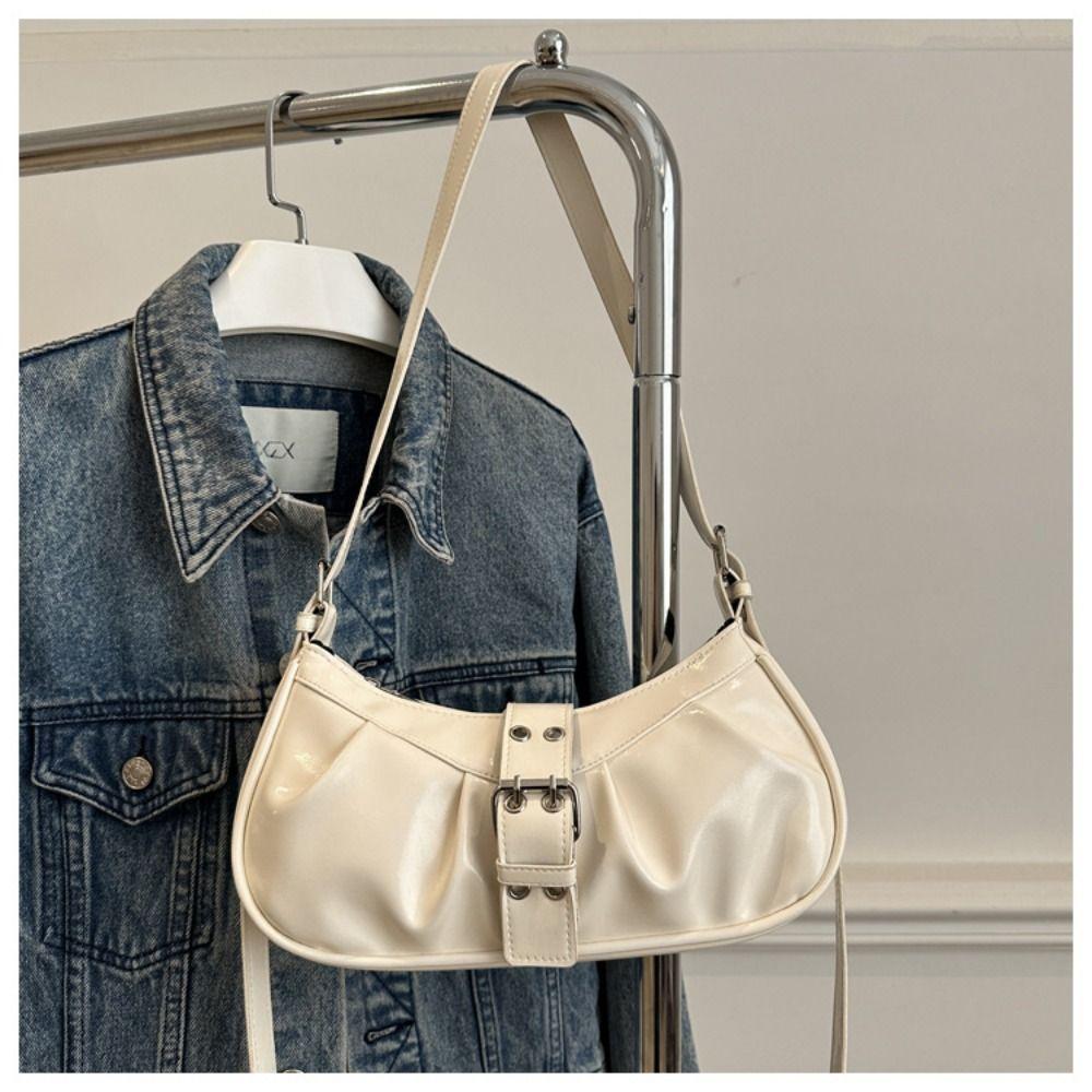 Vintage Y2k Shoulder Bag Pu Leather Spicy Girl Handbag Fashion Buckle Armpit Bag  Women