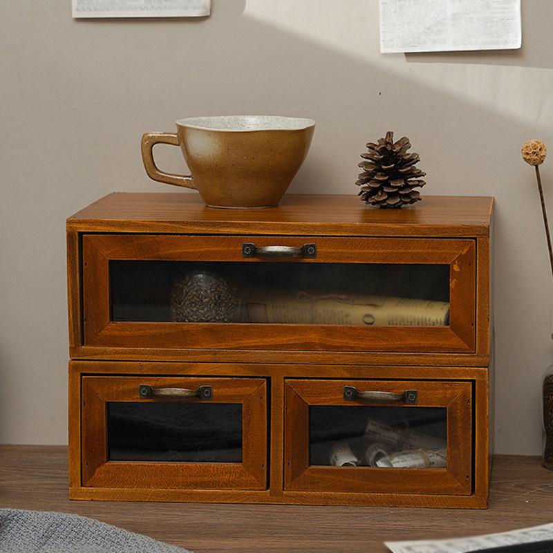 Single/Double Drawer1pc Solid Wood Retro Desktop Storage Box,Cosmetics&Office supplies&Jewelry Desk Storage Rack Suitable For Weddings, Mother's Day.