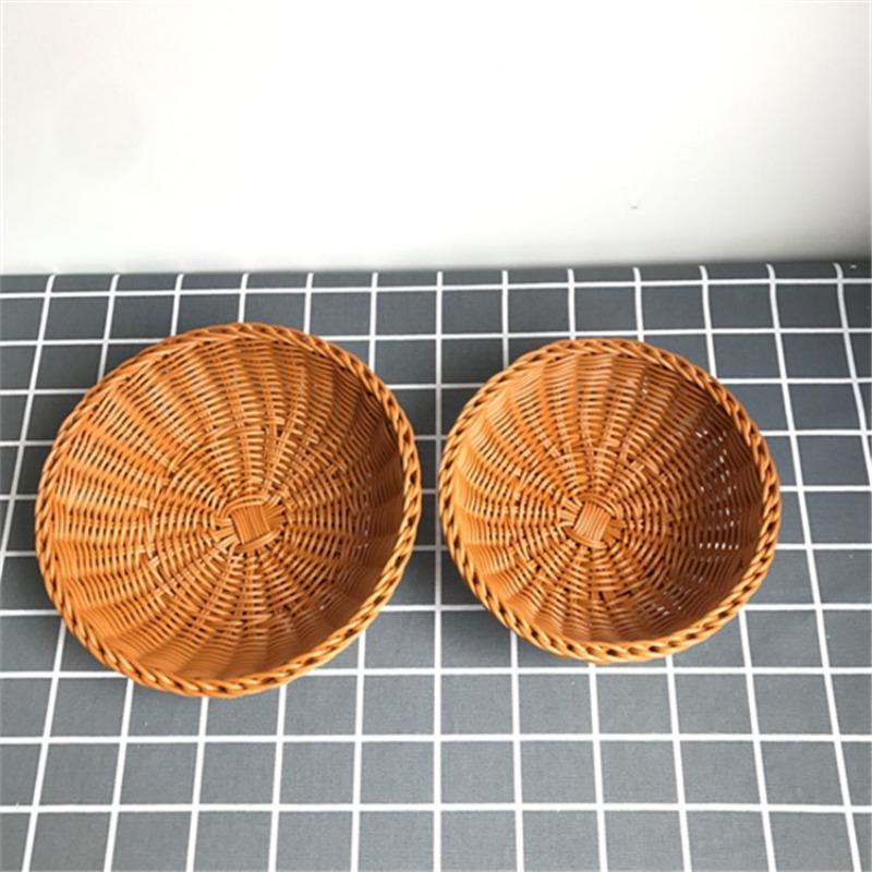 Bread Basket Round Kitchen Storage Basket Hand-Woven Coffee Breakfast Severing Tray Food Storage Platters for Drink Snack Tea