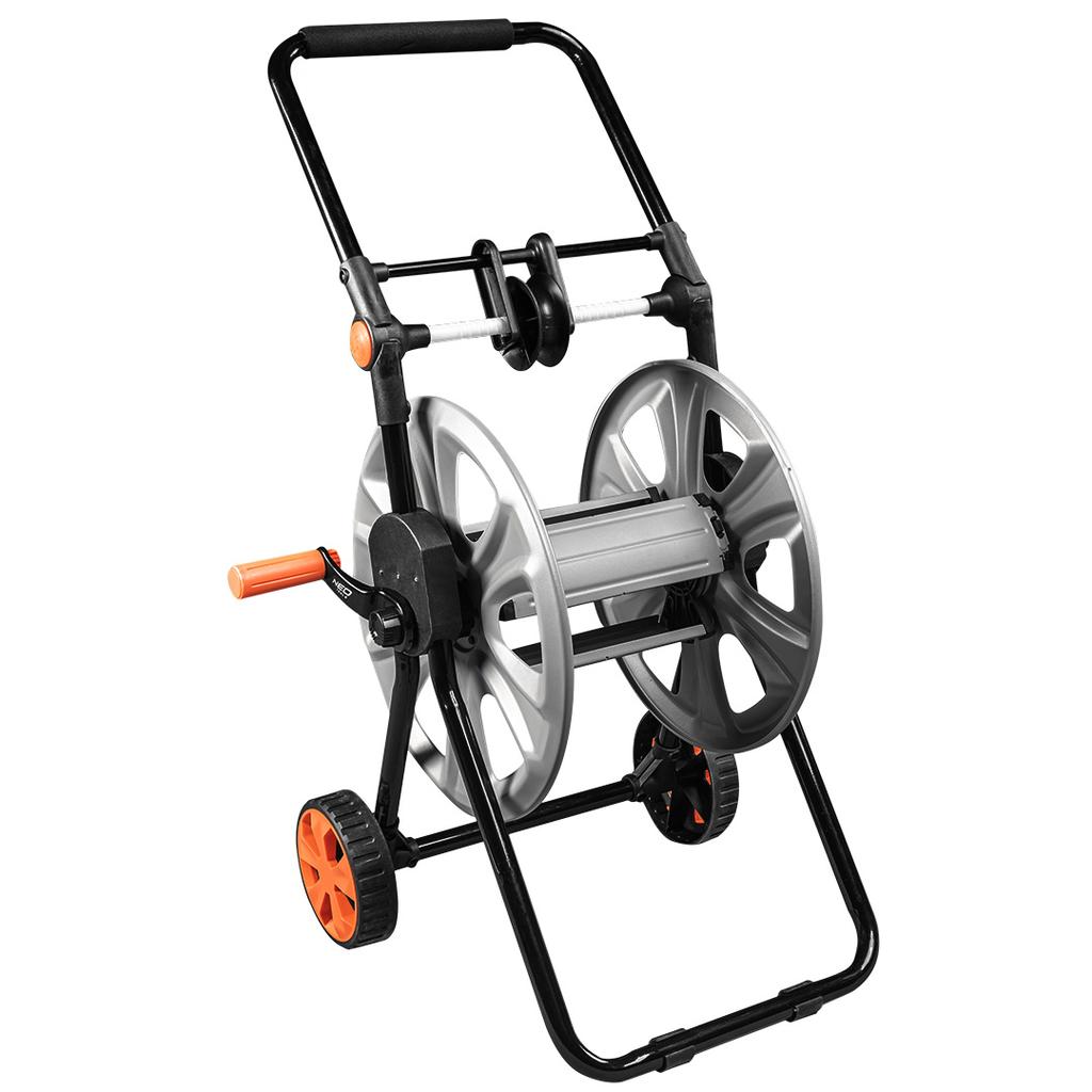 Garden hose cart, metal, up to 60 m of 1/2" hose, with hose guide