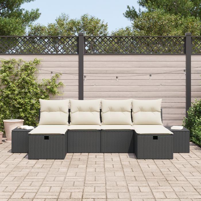 VidaXL Set de canapé de jardin 6 pièces avec coussins Noir Poly Rattan 3359416