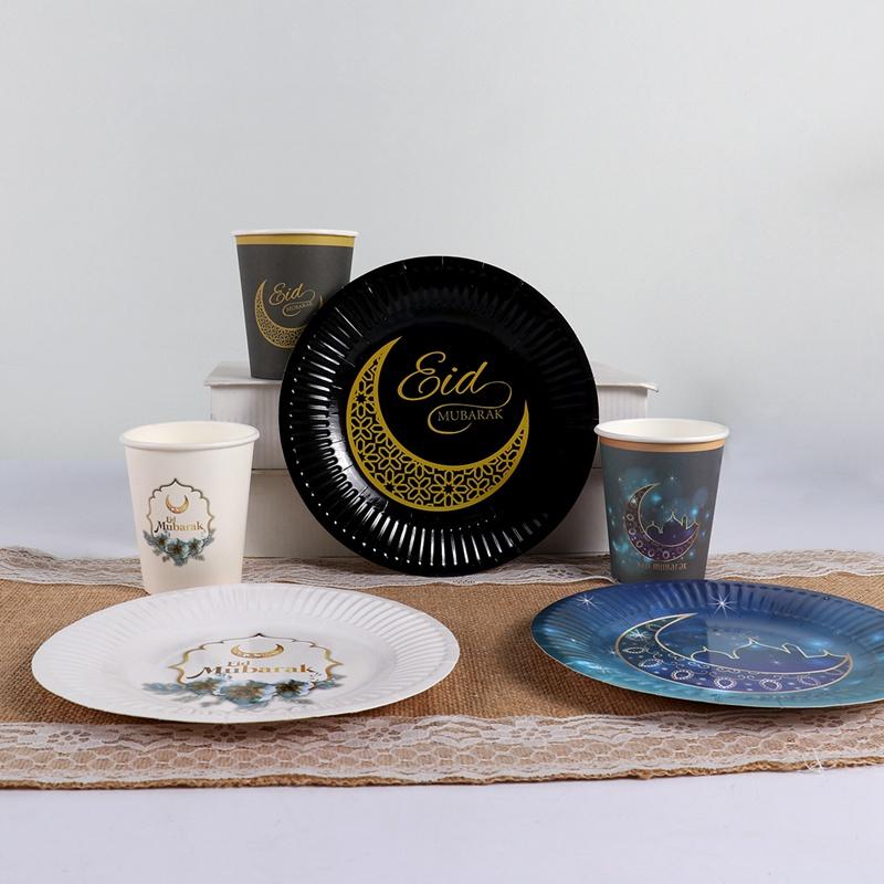 Eid Mubarak Tableware Disposable Paper Plate Cup Ramadan Kareem Decoration For Home 2026 Islamic Muslim Gifts EID Party Supplies