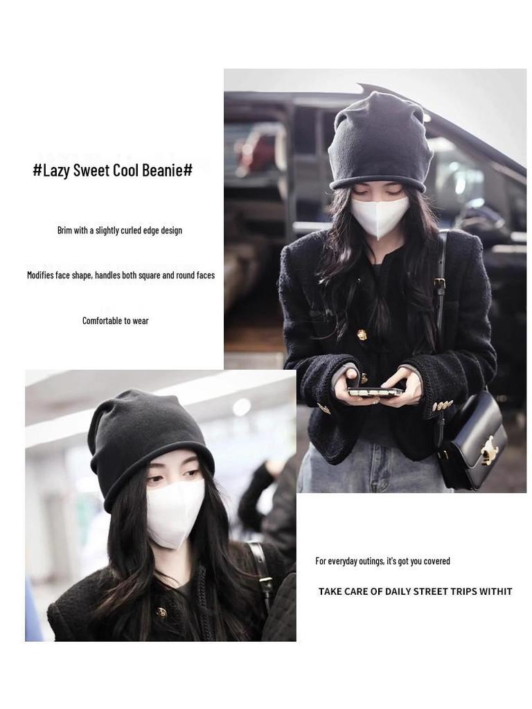 Korean Style Women's Slouchy Beanie - Autumn Winter Fashion, Versatile Roll-up, Warm for Postpartum and Cold Weather