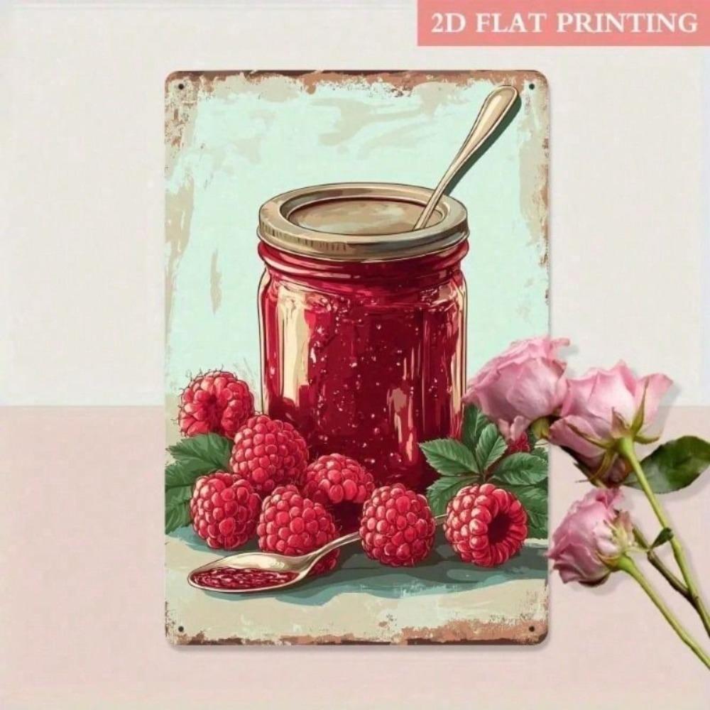 Retro Tin Sign 8x12in, Raspberry Jam Art, Vintage Metal Poster for Kitchen, Cafe, Bar