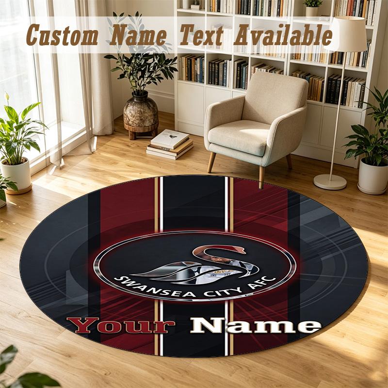 Round Rug Custom NameSwansea City FC Pattern Non Slip Carpet Home Floor Decor
