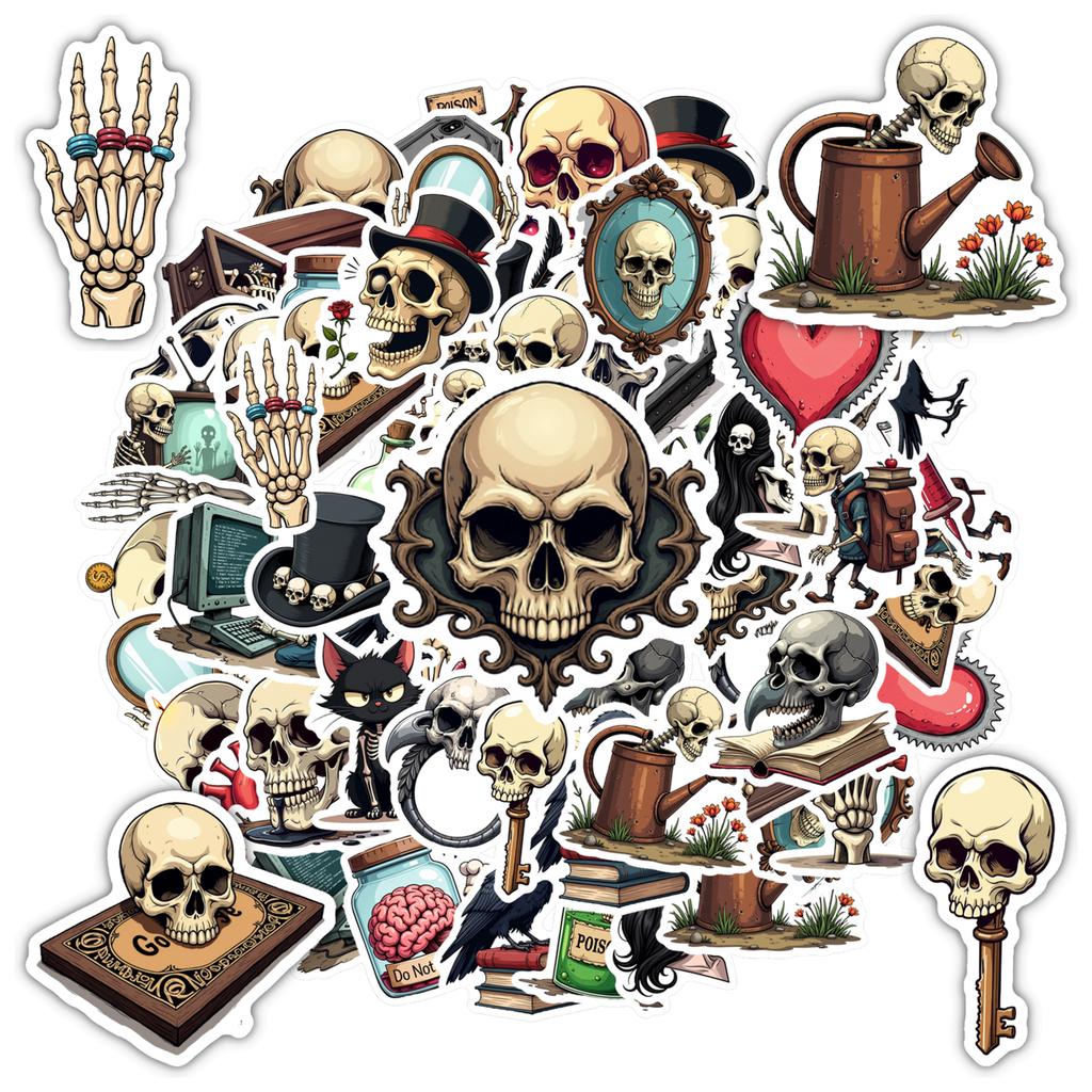 35-100pcs Gothic Skull Stickers Packs Waterproof Diy Skateboard Luggage Laptop Guitar Cool Sticker Decor Gift