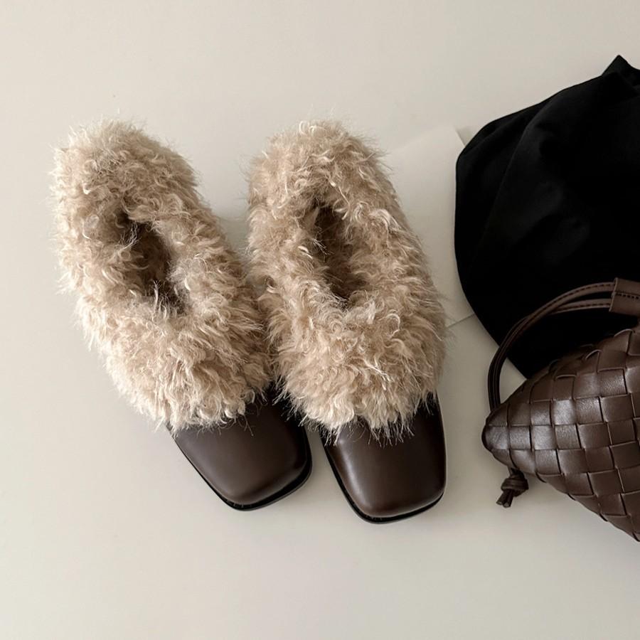 Weiche Lederversion~ Quadratkopf-Puschen mit einem Riemen, Retro-Samt zum Warmhalten, Mary Jane kleine Lederschuhe, Baumwollschuhe, dicke Absätze, si