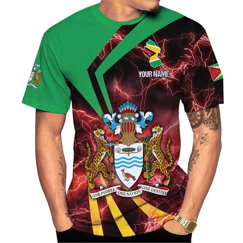 3D Print Personalized Guyana Tee Shirts For Men Guyanese Coat Of Arms National Flag T-Shirt New In Mens Short Sleeve T Shirt Top