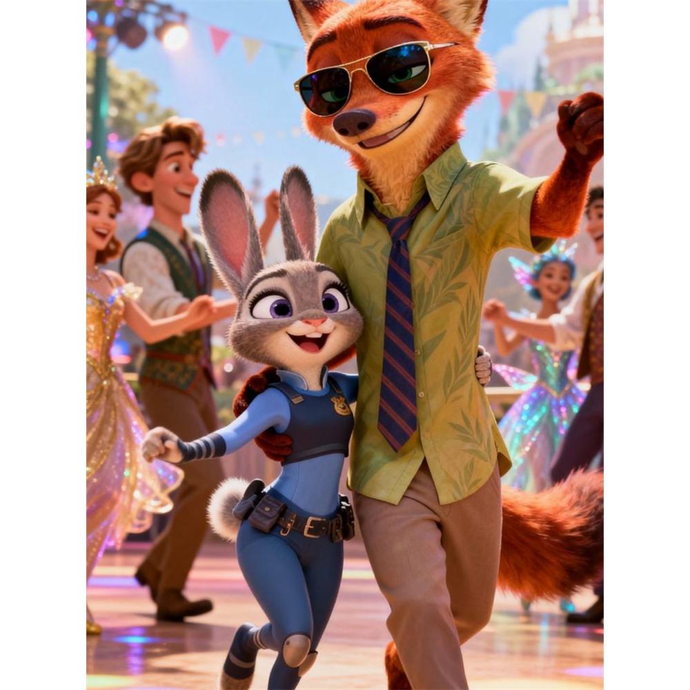 

Disney Diamond Painting Judy and Nicks Amusement Park Party Fan Artwork Cartoon Mosaic Diamond Cross Stitch DIY Gift Home Decor Round 20x30cm