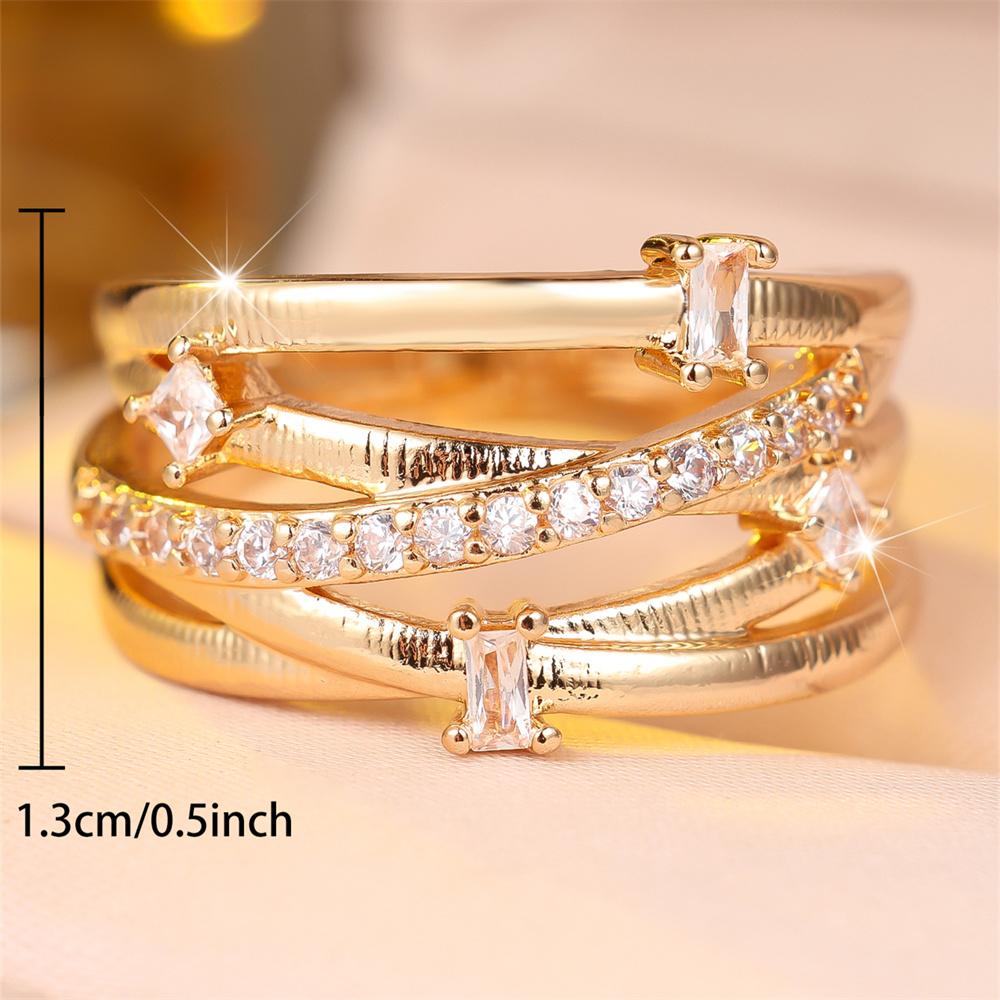 White Zircon Luxury Crystal Geometric Crossed Stone Rings For Women Gold Color Engagement Bands Charm Wedding Jewelry Accessory