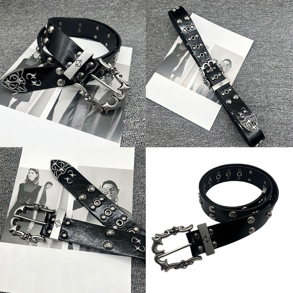 Punk Y2K Theme Waist Belt Adjustable PU Leather Wide Waistband With Rivet Studded Design For Jeans Pants Street Wear