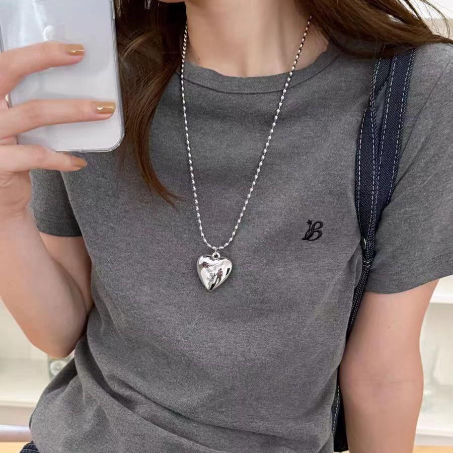 

Элегантное серебряное колье с подвеской в виде сердца для женщин - Высококачественная титановая сталь с длинной цепочкой-шнурком, идеально подходит для осени и зимы.