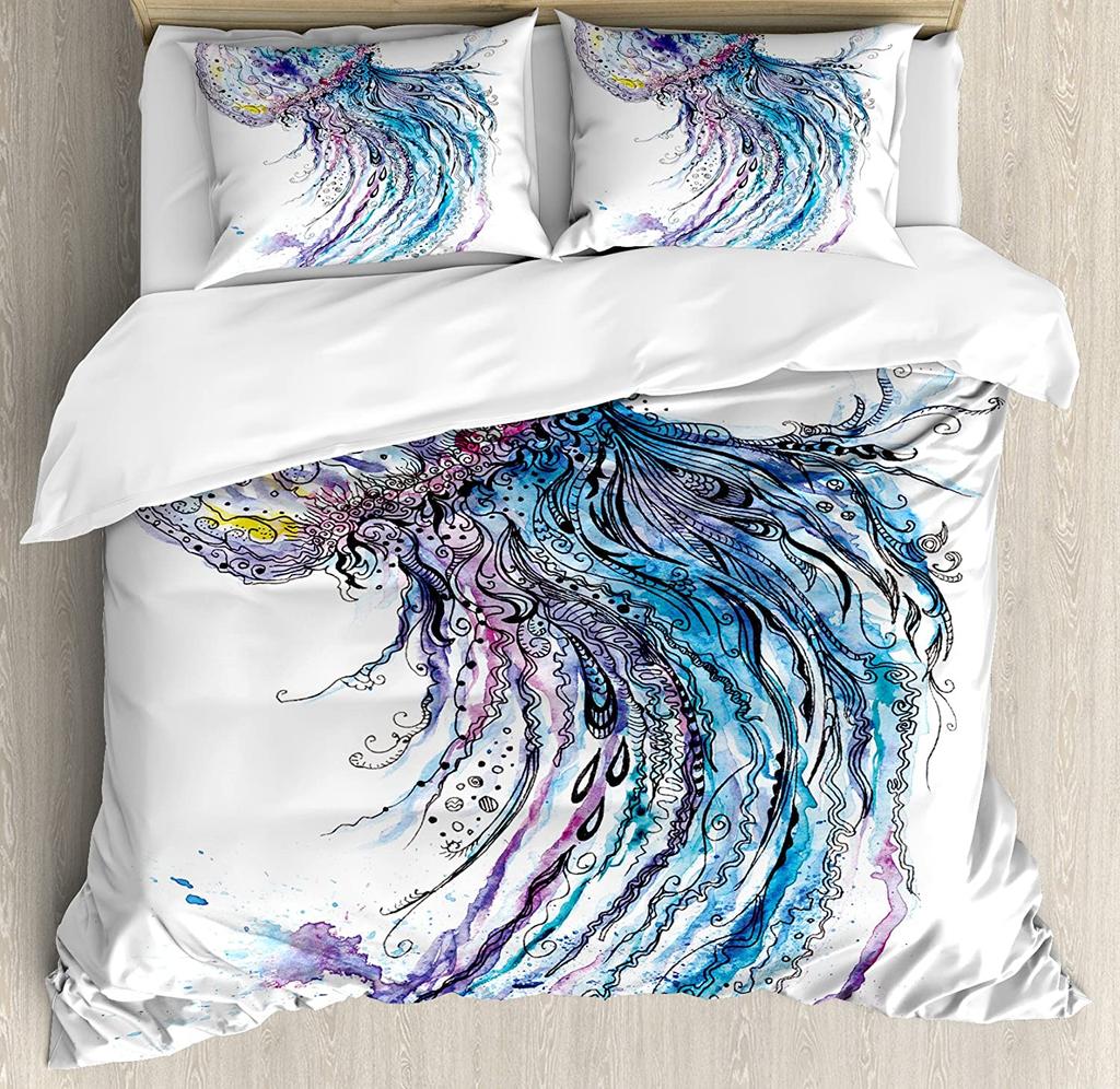 Shark Bedding Set For Bedroom Bed Home Inhabitants Of Ocean Sharks Whales Dolphins Octopus Duvet Cover Quilt Cover Pillowcase