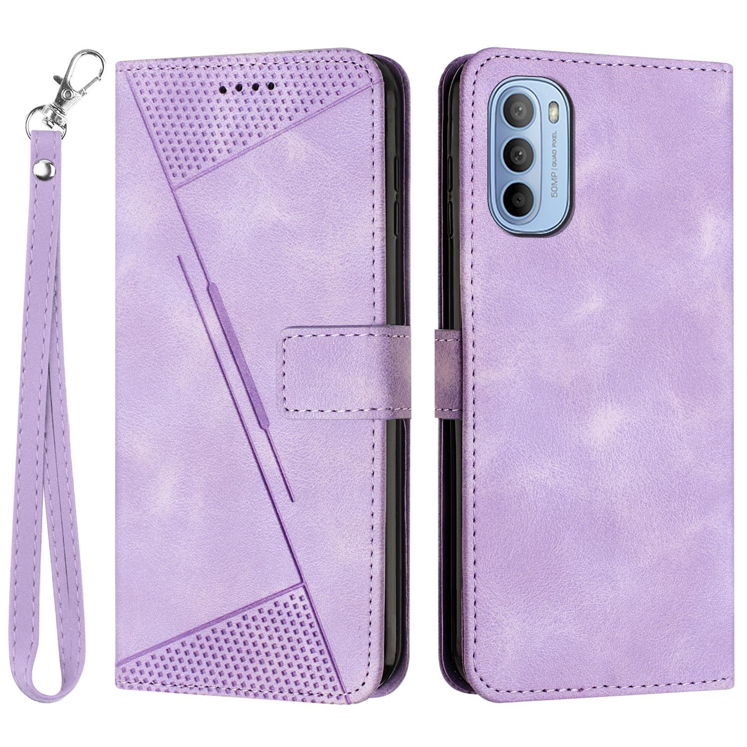 

Leather Cover for Motorola Moto G Stylus 5G (2022),Triangle Imprint Wallet Stand Phone Case with Strap Purple
