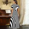 Women Plus Size V Neck Short Sleeve Black White Printed Straight Long Dress
